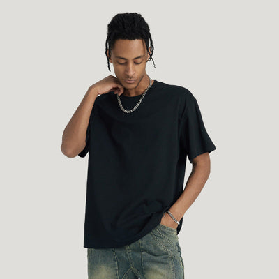 man wearing black t-shirt