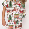Autumn Christmas Digital Printing Lapel Short Casual Women's Home Pajamas Set