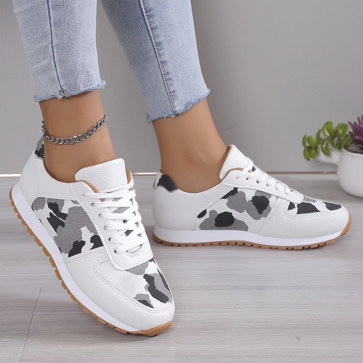 Leopard Print Lace-up Sneakers