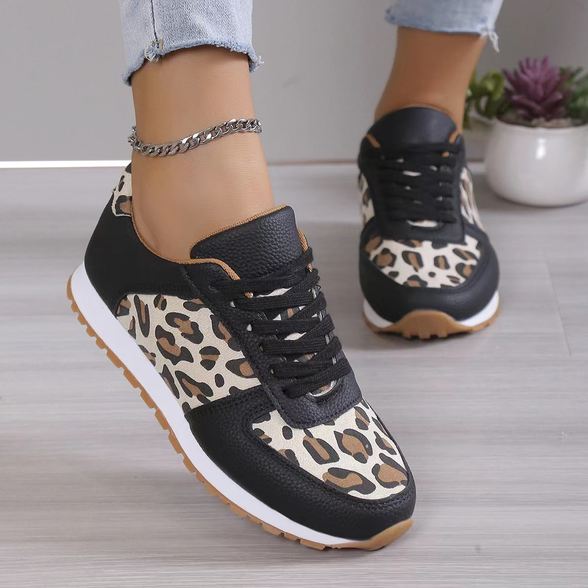 Leopard Print Lace-up Sneakers
