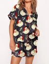 Autumn Christmas Digital Printing Lapel Short Casual Women's Home Pajamas Set