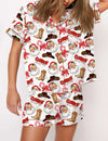 Autumn Christmas Digital Printing Lapel Short Casual Women's Home Pajamas Set