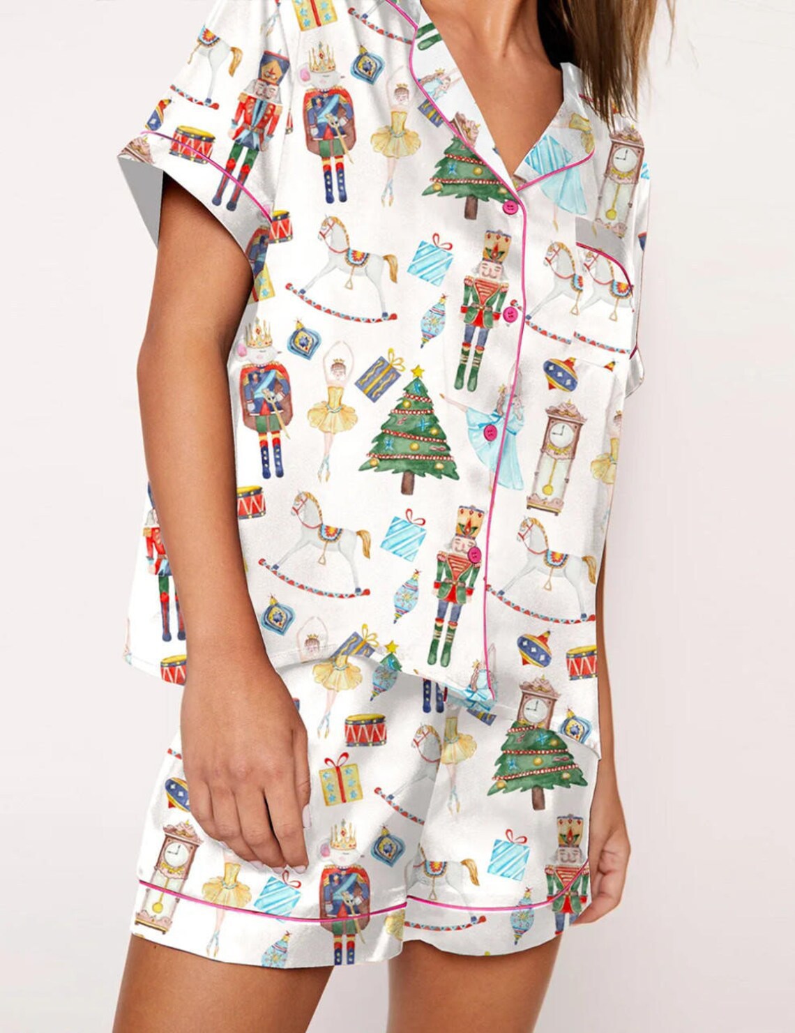 Autumn Christmas Digital Printing Lapel Short Casual Women's Home Pajamas Set