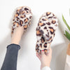 Cross-strap Fuzzy Leopard Slippers