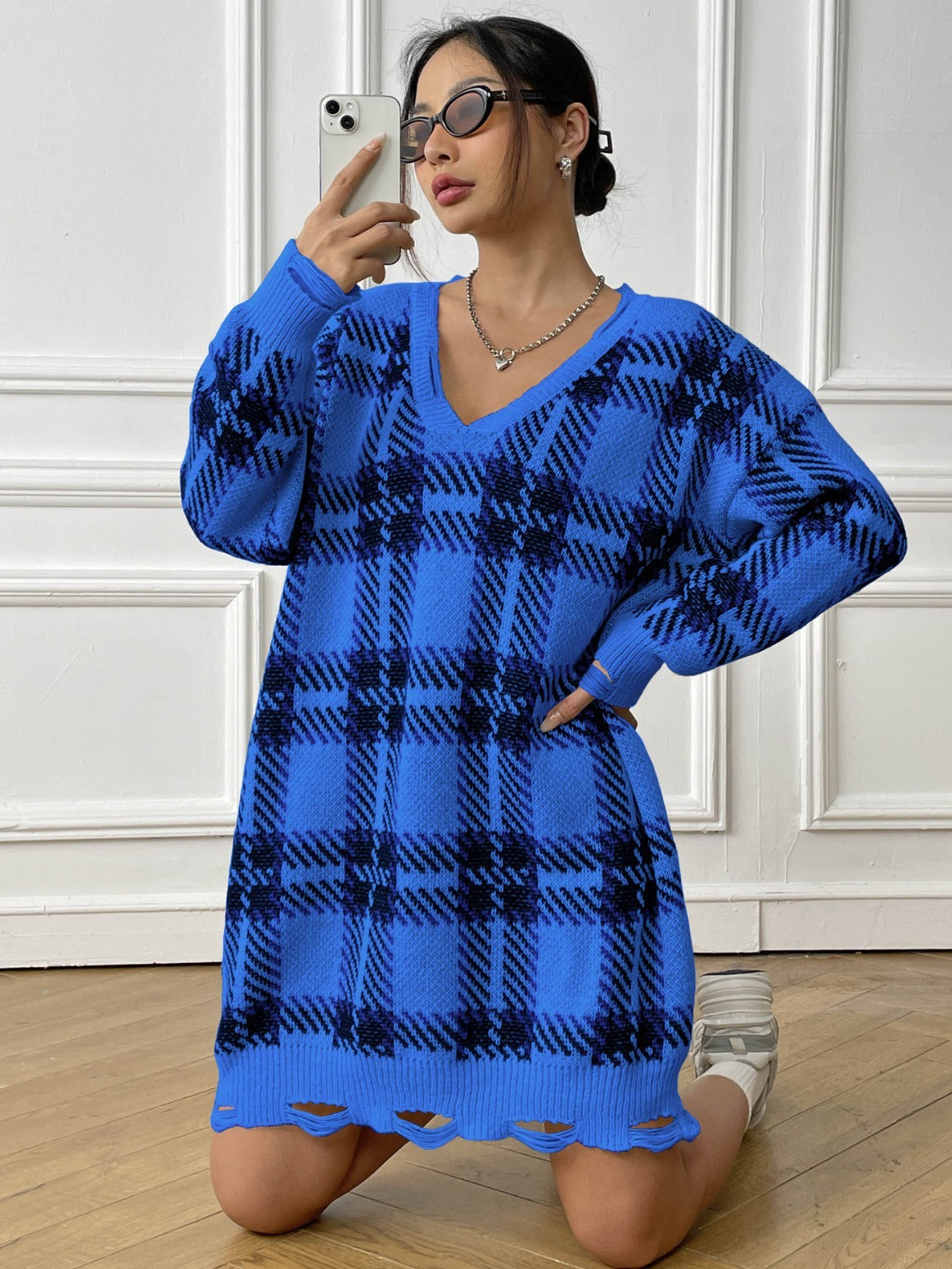 Loose Long-sleeved Plaid Dress