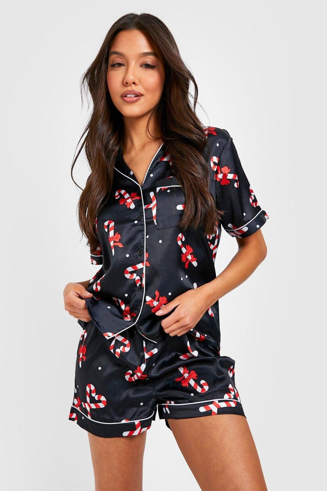 Autumn Christmas Digital Printing Lapel Short Casual Women's Home Pajamas Set