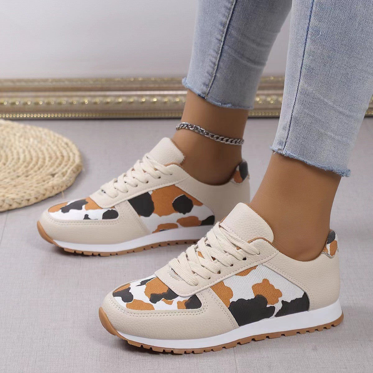 Leopard Print Lace-up Sneakers