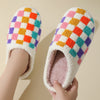 Fashion Colorful Checkerboard Home Slippers Couples Floor Bedroom Slipper Winter Warm Indoor House Shoes For Women And Men