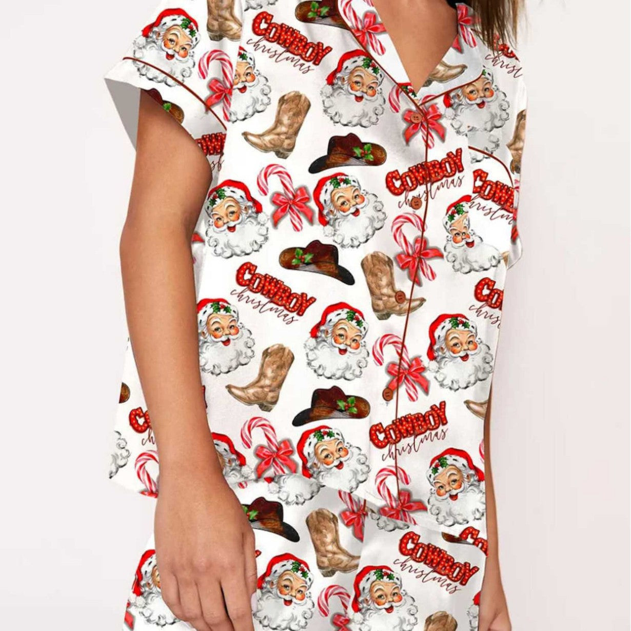 Autumn Christmas Digital Printing Lapel Short Casual Women's Home Pajamas Set