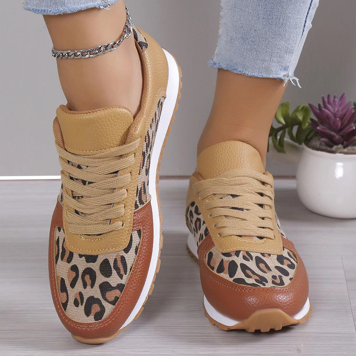 Leopard Print Lace-up Sneakers
