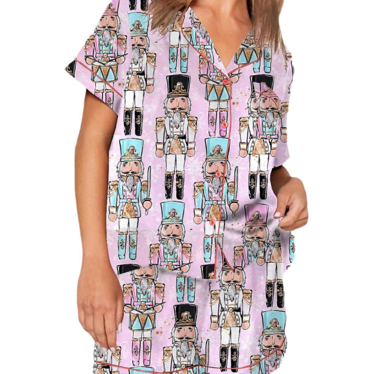 Autumn Christmas Digital Printing Lapel Short Casual Women's Home Pajamas Set