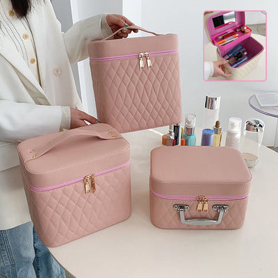 Rhombus-Embroidery Double-layer Make-up Storage Bags