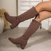 Winter Block-toe Figure-flattering Chunky-heel Stretch Boots
