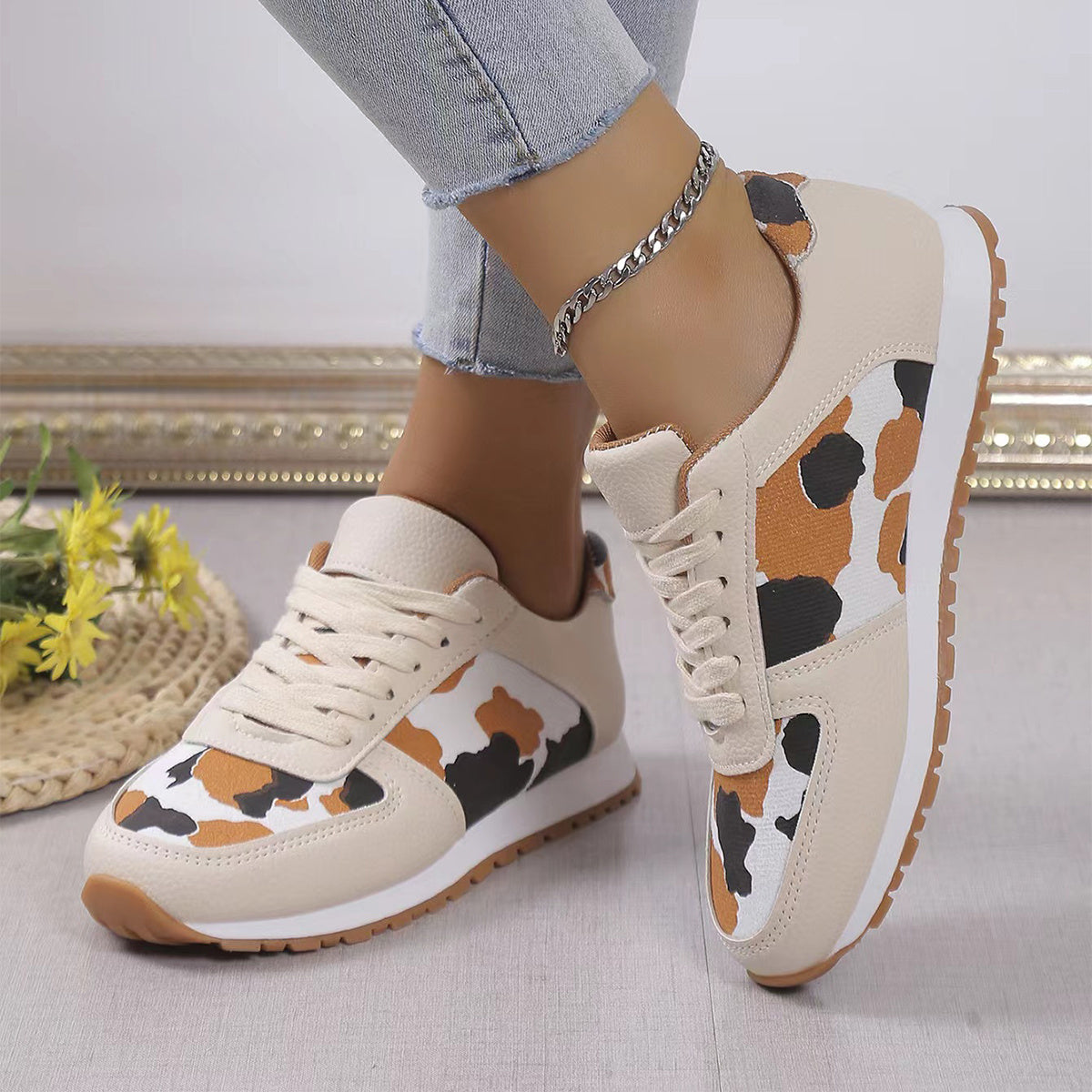 Leopard Print Lace-up Sneakers