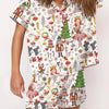 Autumn Christmas Digital Printing Lapel Short Casual Women's Home Pajamas Set