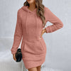 Women's Fuzzy Hoodie Dress - Slim Fit Long Sleeve Sweatshirt With Pocket, Cozy Casual Outfit