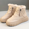 Women's Plaid Pattern Platform Ankle Boots Casual Side Zipper Plush Lined Snow Boots Winter Comfortable Short Boots
