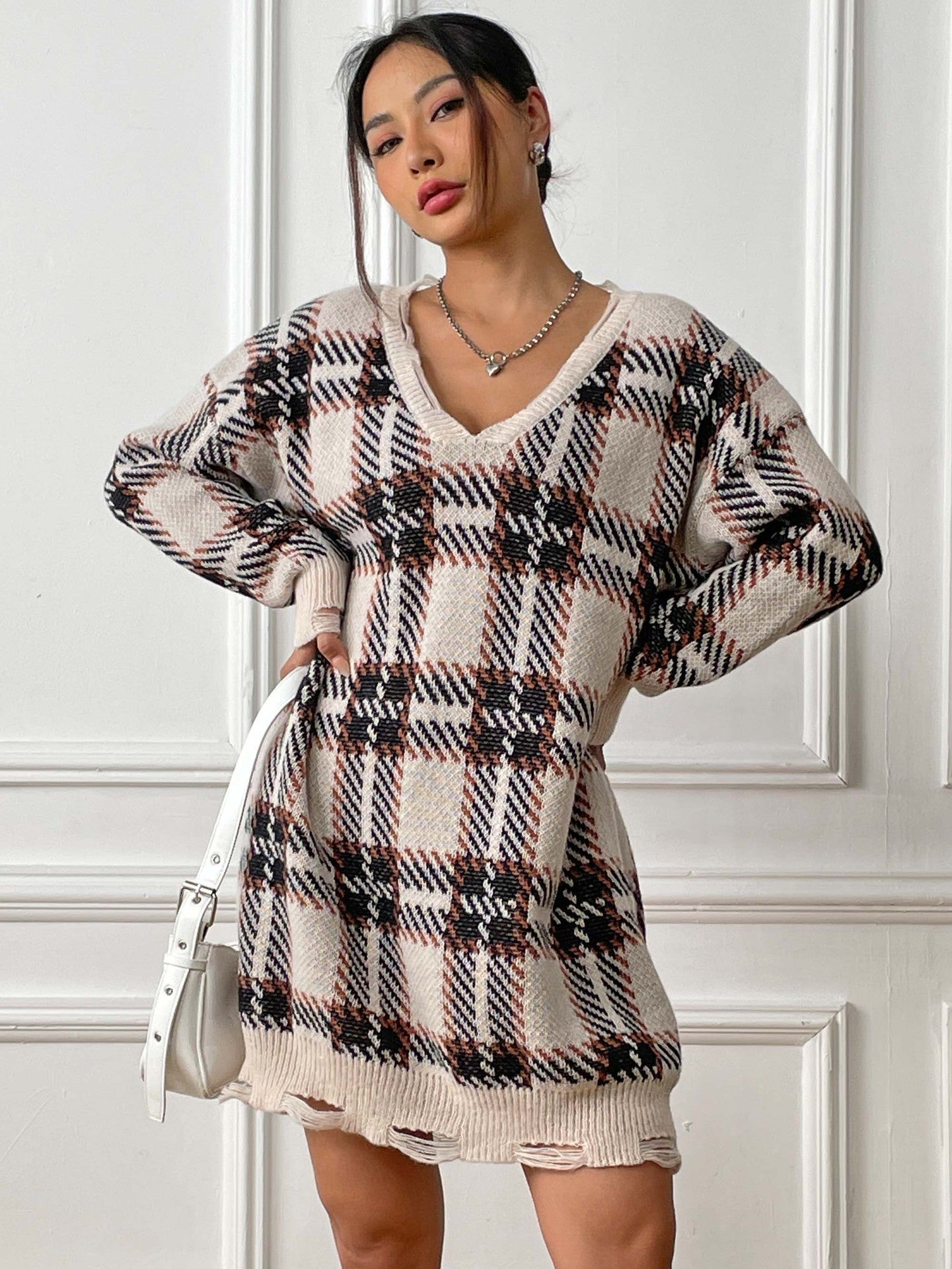 Loose Long-sleeved Plaid Dress