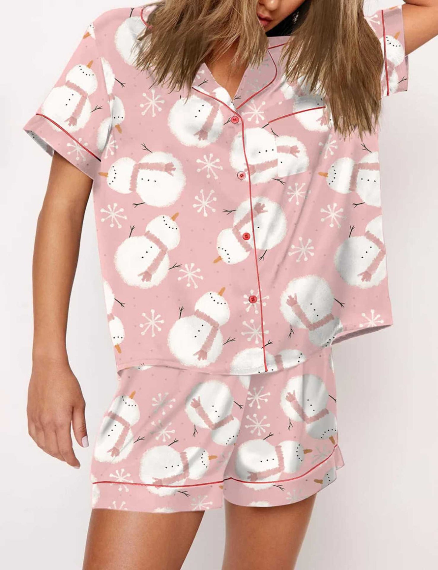 Autumn Christmas Digital Printing Lapel Short Casual Women's Home Pajamas Set
